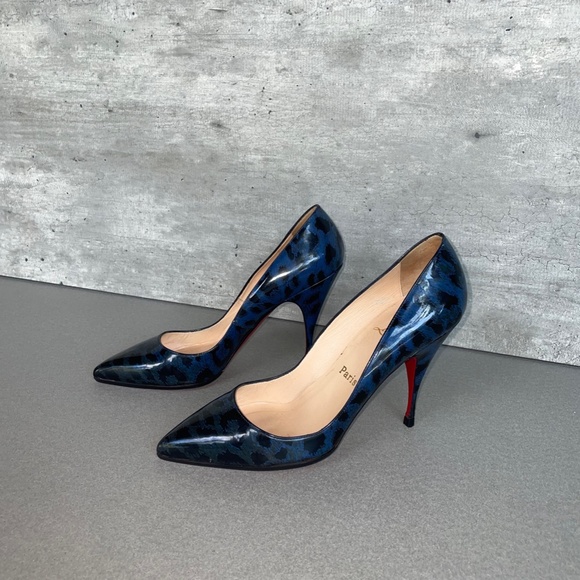 Christian Louboutin Pigalle Blue Leopard Patent Leather Pumps Sz